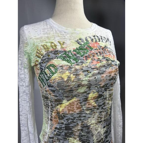 Vintage Y2K Western Grunge Shirt Size M All Over Graphics Sequins Quotes - Picture 2 of 8